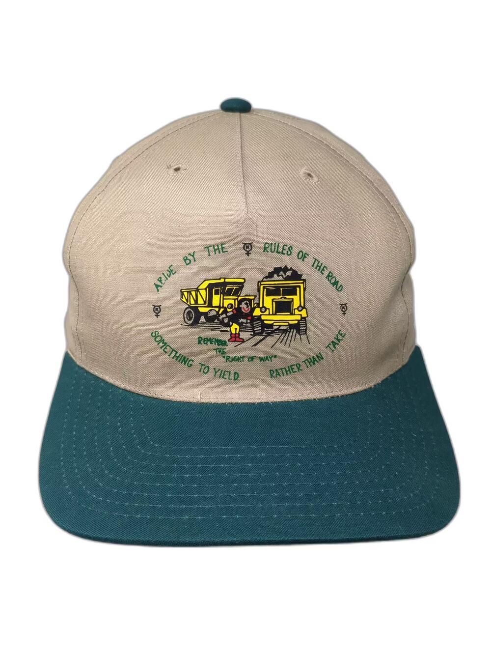LitePro 5 Panel Beige Green Hat OS Snapback Rules of the Road Mining Truck